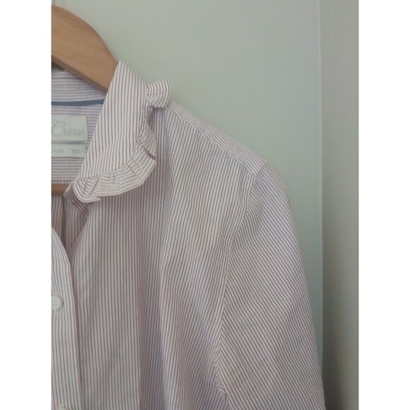 J. Crew 100% Cotton Classic Ruffle Collar Button Down Shirt Size 8 Red Stripe - Picture 3 of 10